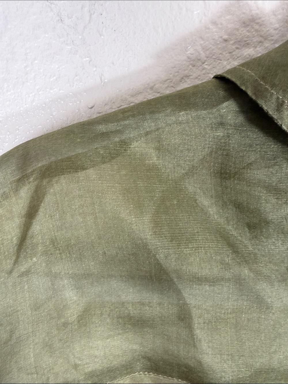 Donni. Sheer Button Down Shirt Top Silk Organza Olive - Picture 6 of 6